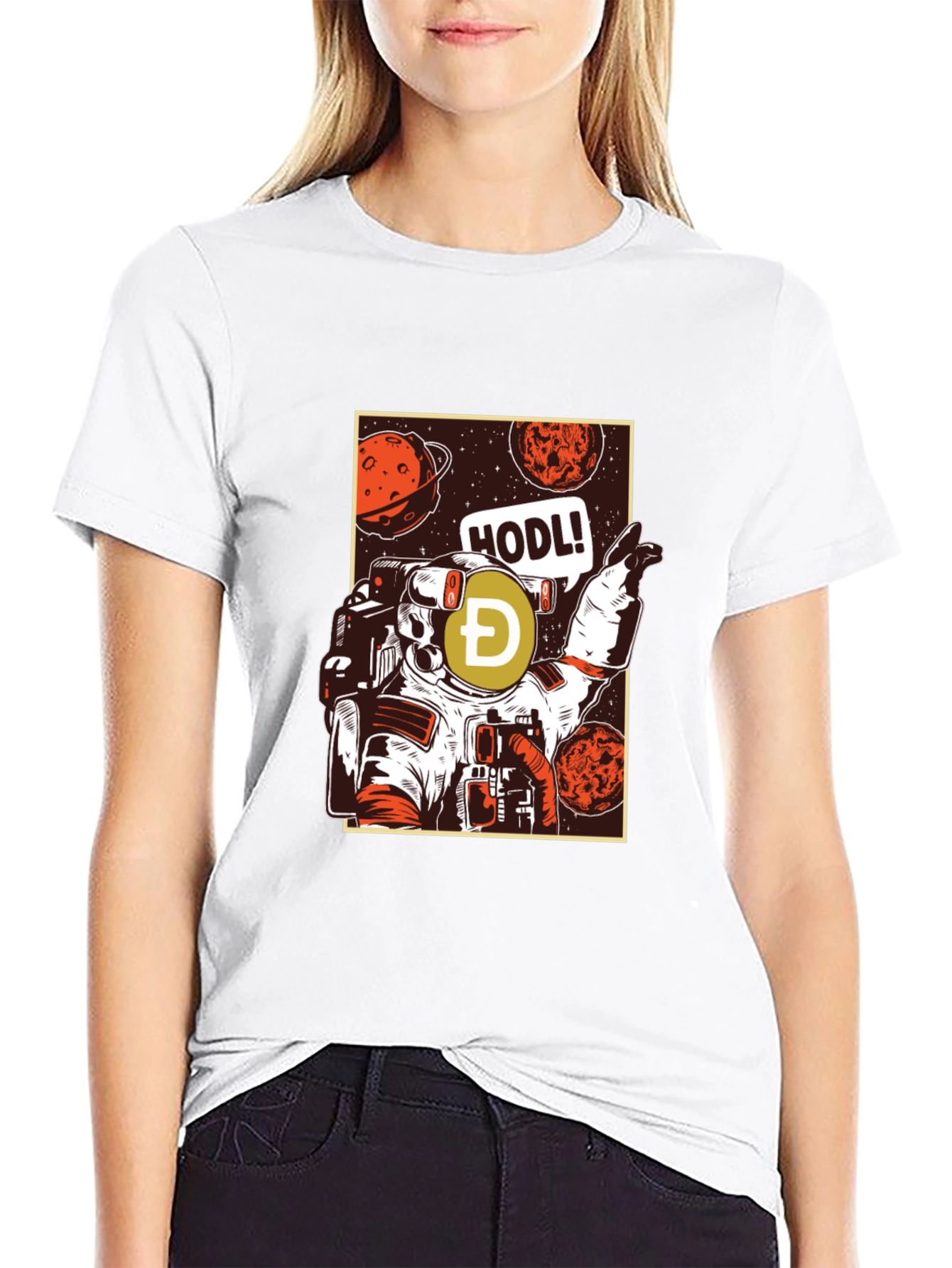 Dogecoin HODL Astronaut Graphic T-Shirt