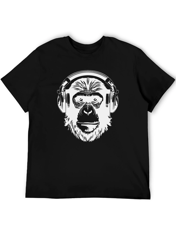 Monkey DJ Graphic T-Shirt - Black Crew Neck Tee