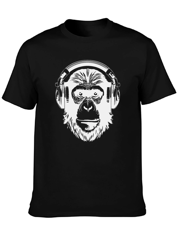 Monkey DJ Graphic T-Shirt - Black Crew Neck Tee