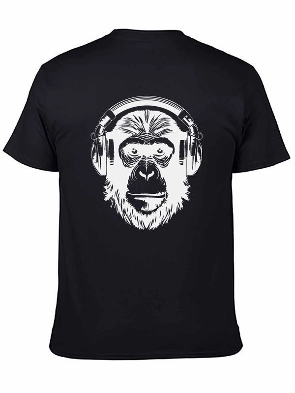 Monkey DJ Graphic T-Shirt - Black Crew Neck Tee