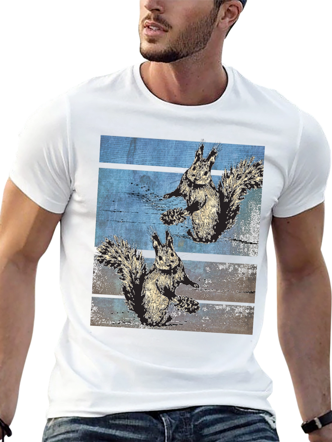 Squirrel Graphic Print Black Tee