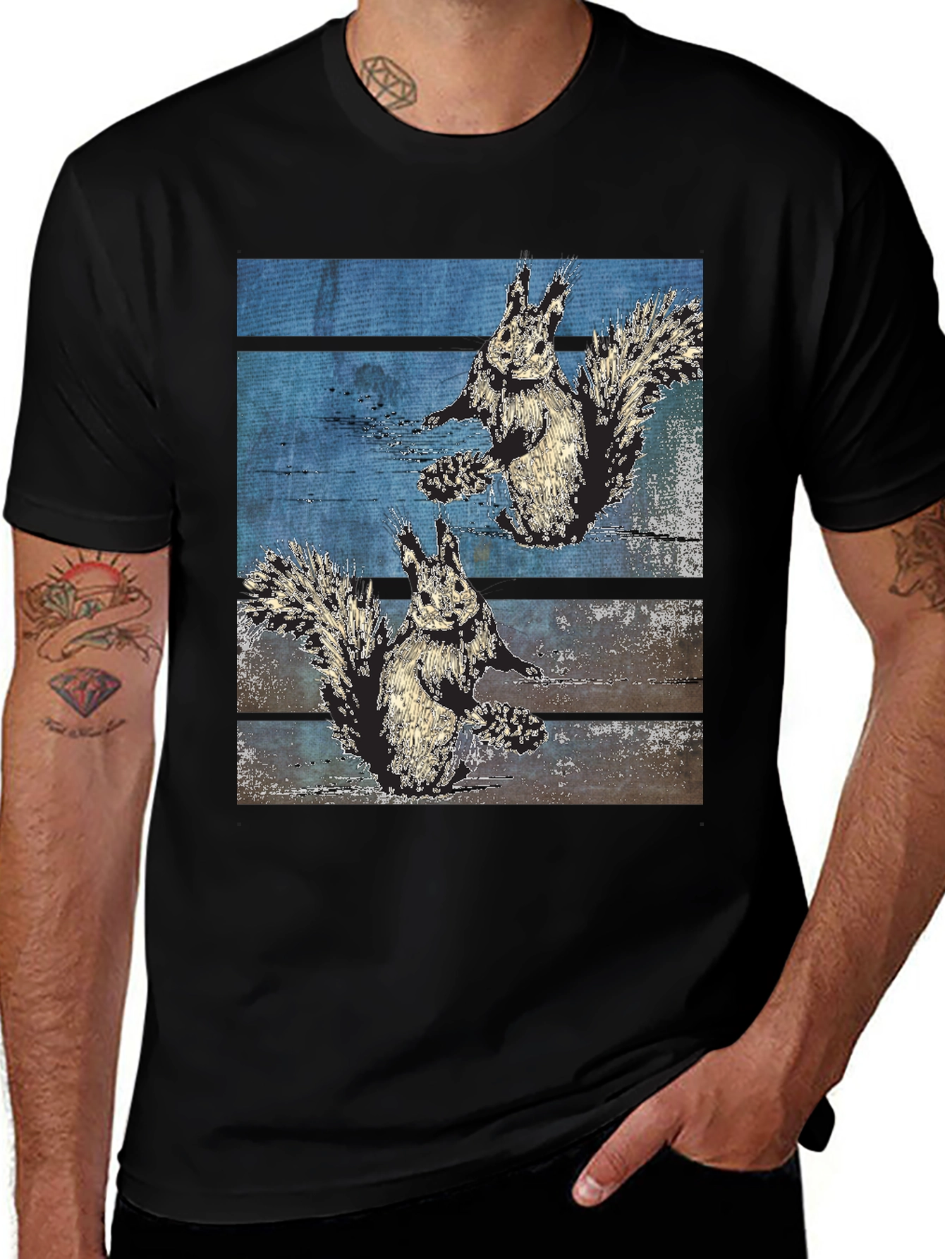Squirrel Graphic Print Black Tee