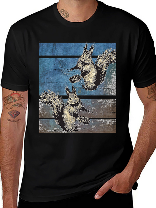 Squirrel Graphic Print Black Tee