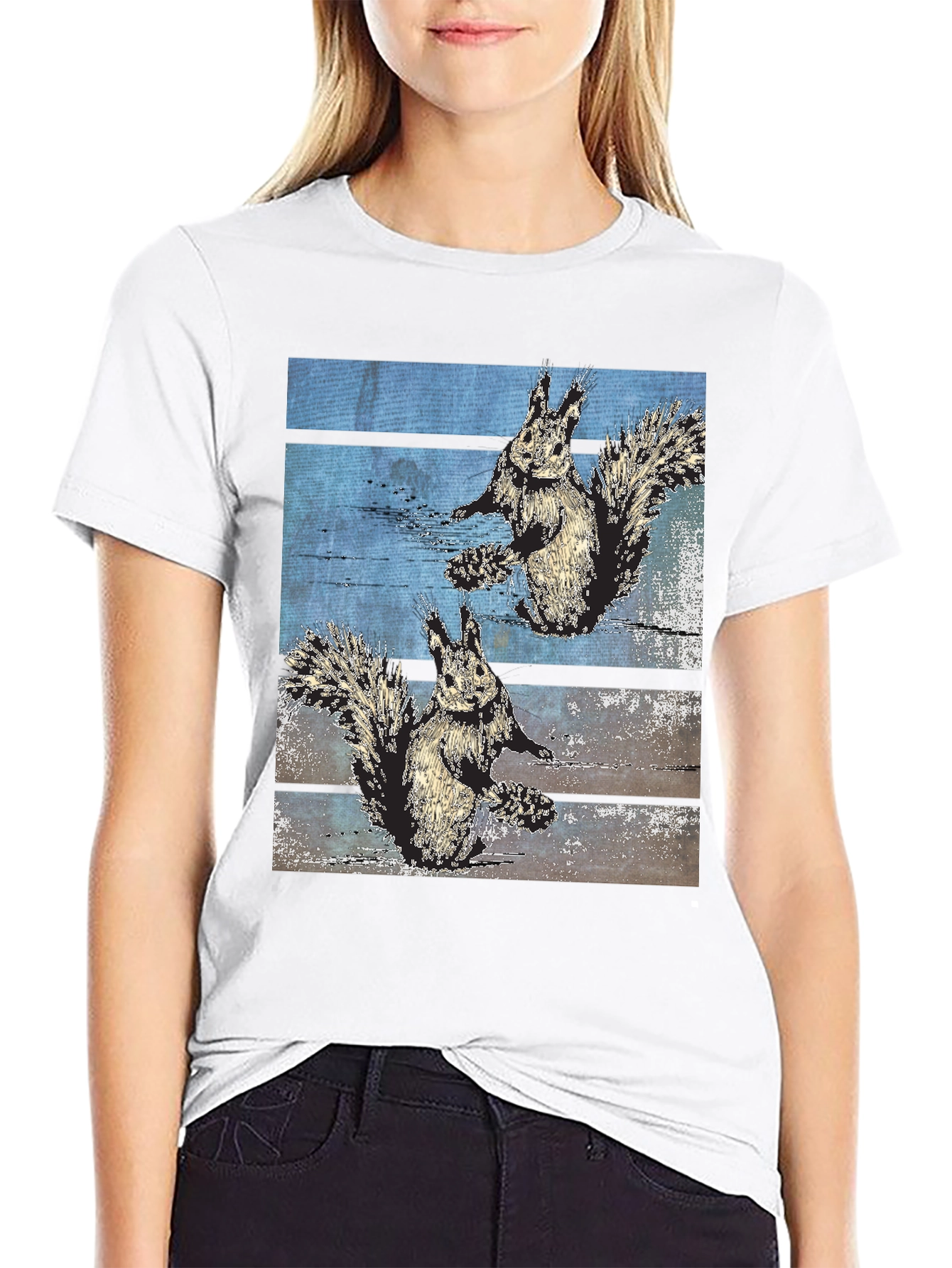 Squirrel Graphic Print Black Tee