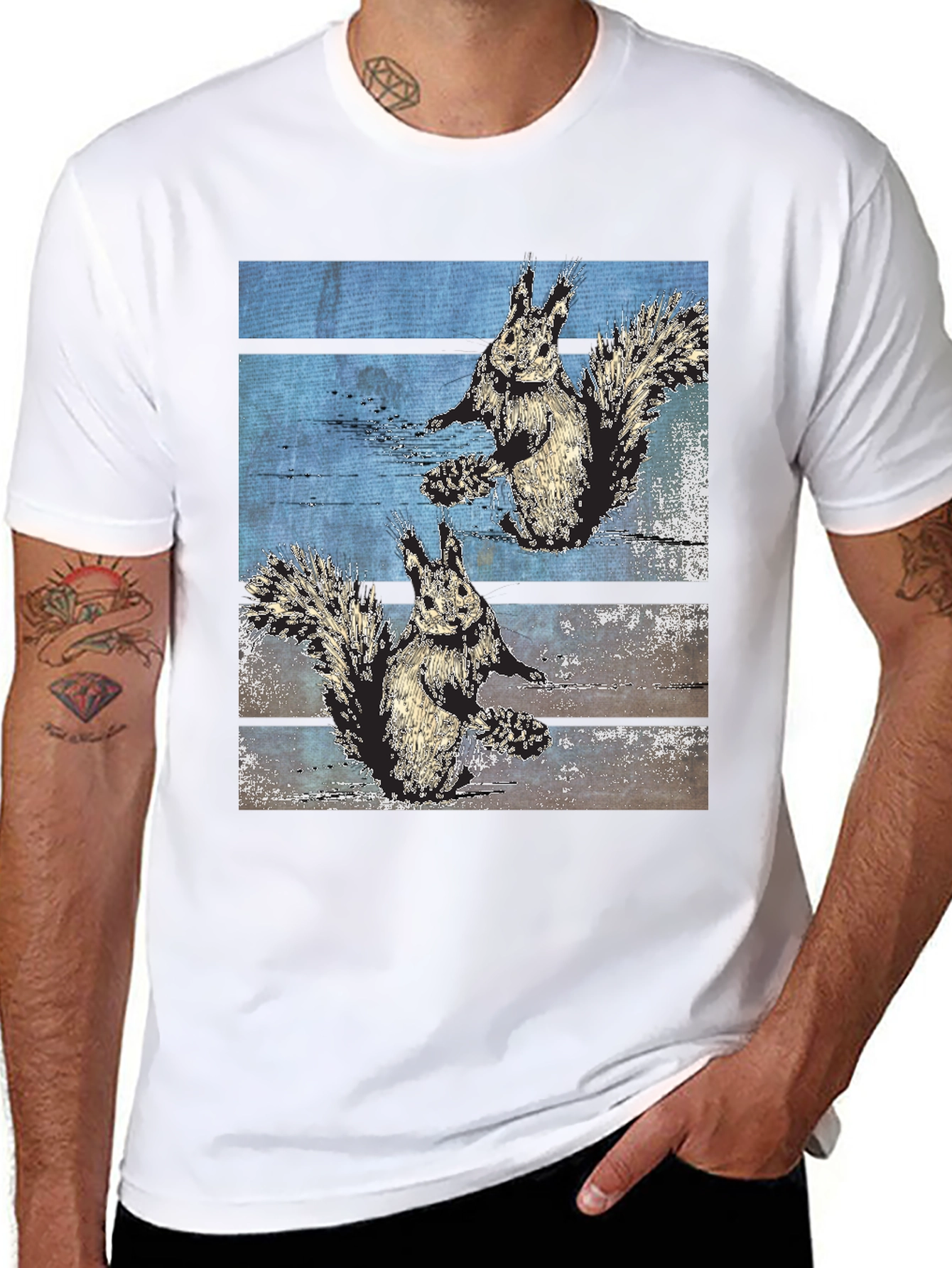 Squirrel Graphic Print Black Tee