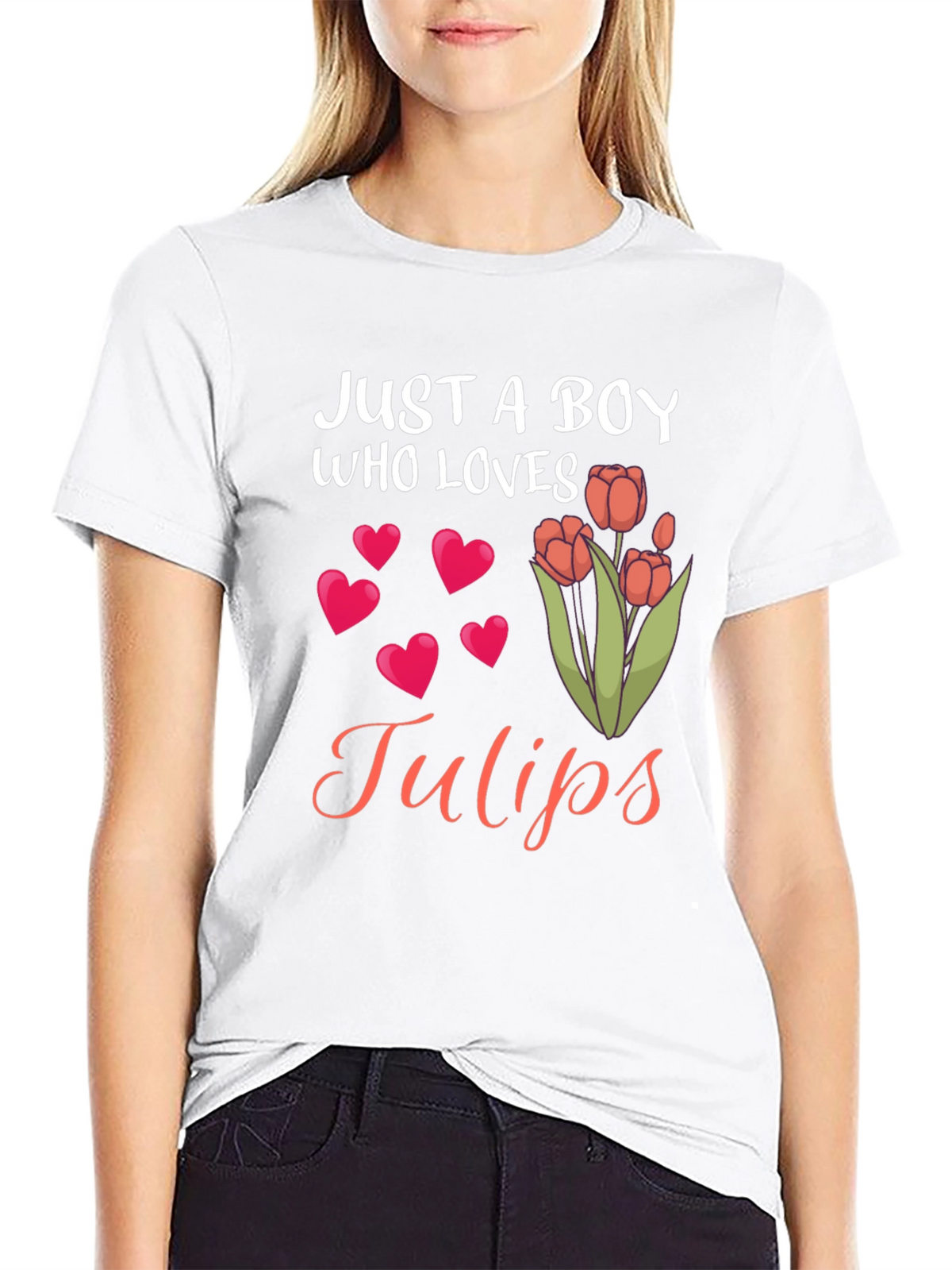 Just a Boy Who Loves Tulips Black T-Shirt