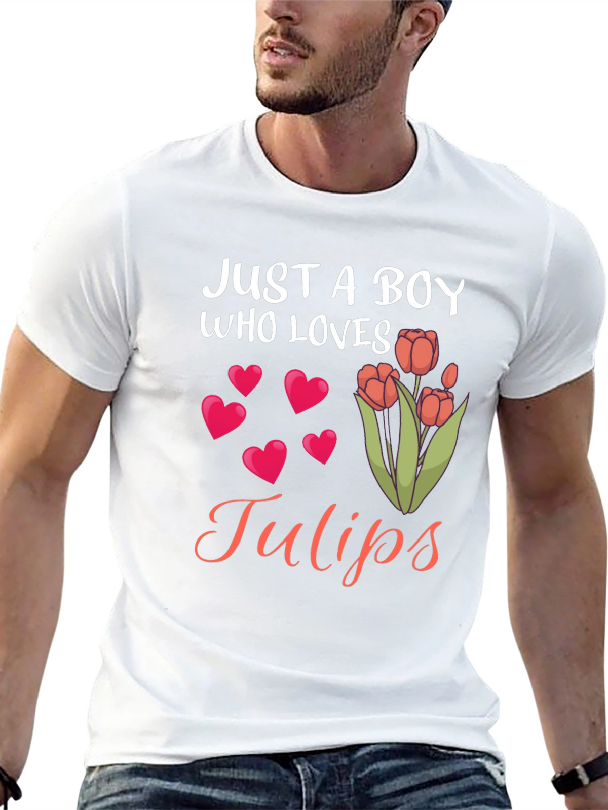 Just a Boy Who Loves Tulips Black T-Shirt