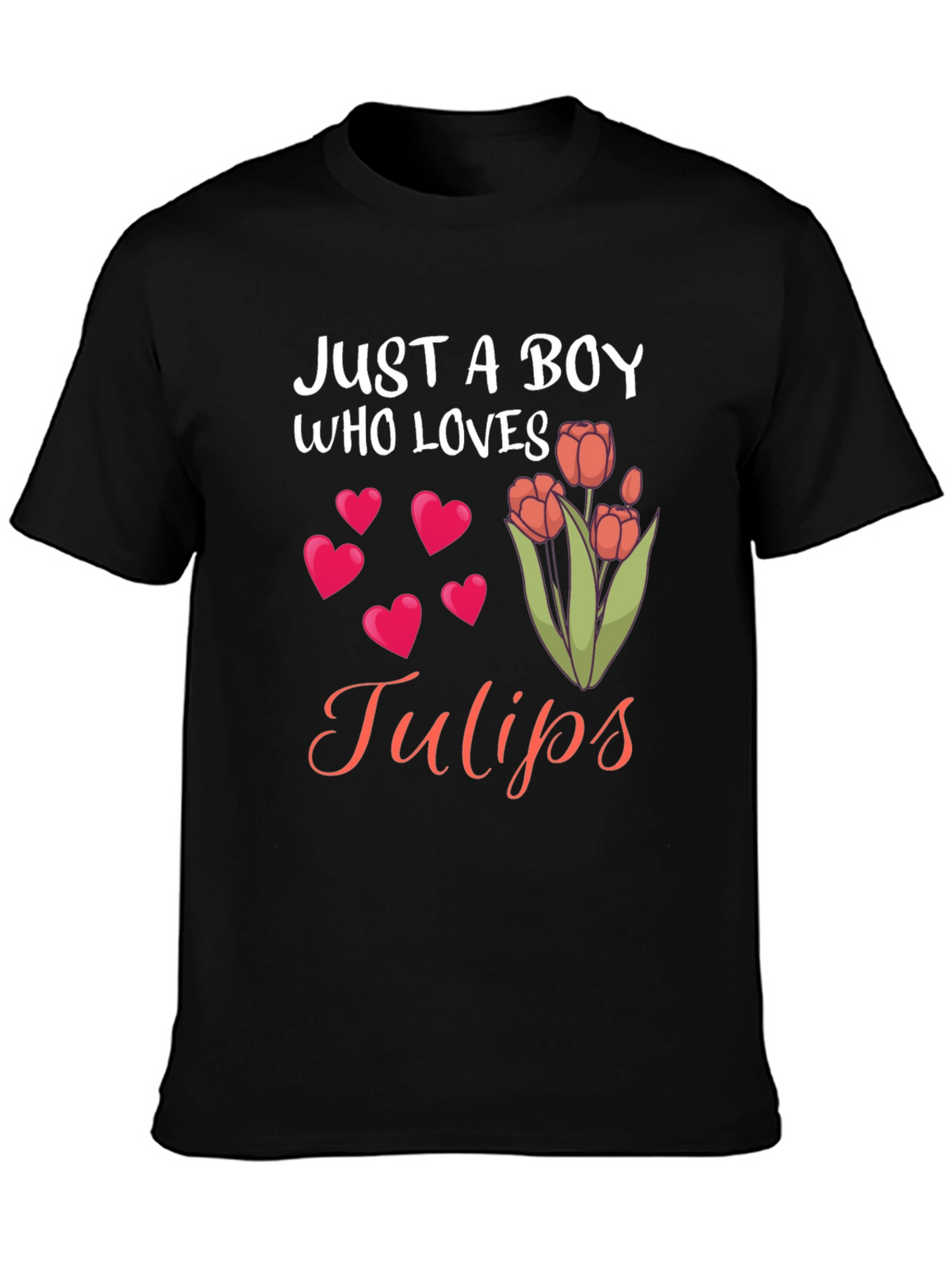Just a Boy Who Loves Tulips Black T-Shirt