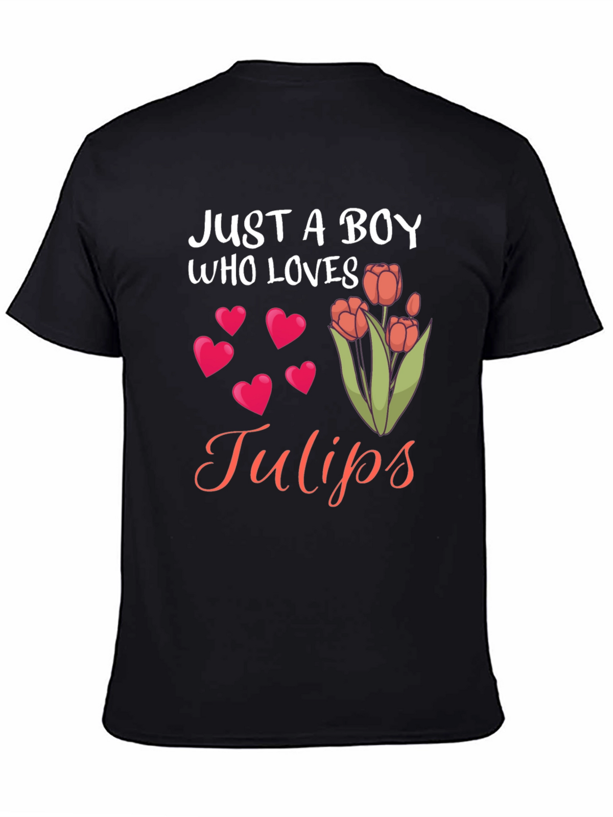 Just a Boy Who Loves Tulips Black T-Shirt