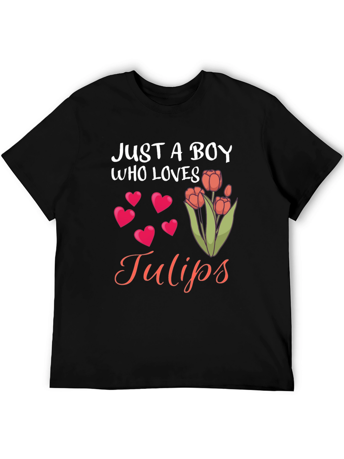 Just a Boy Who Loves Tulips Black T-Shirt