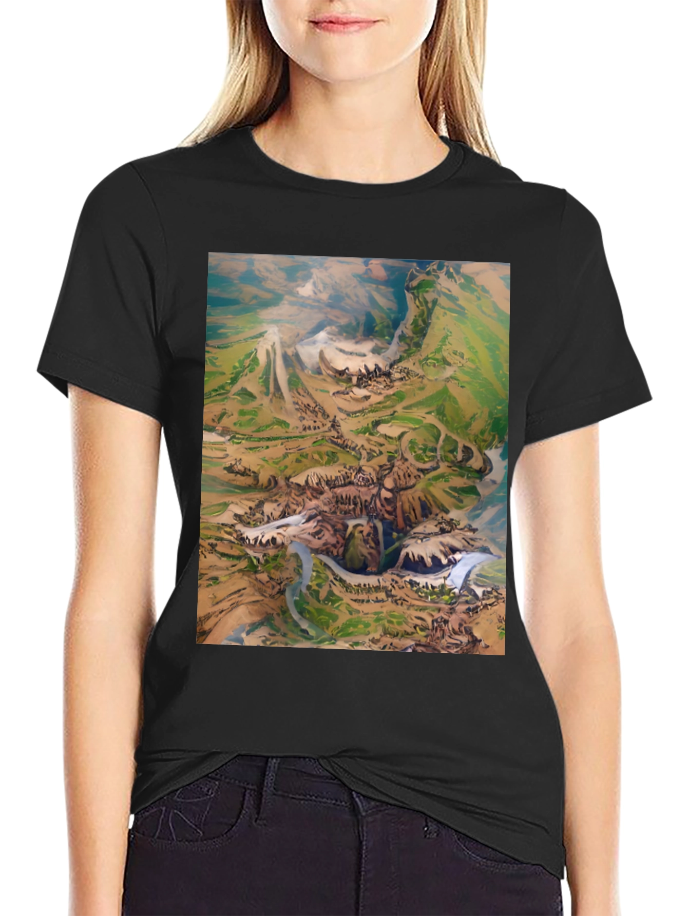 Artistic Landscape Print Black T-Shirt