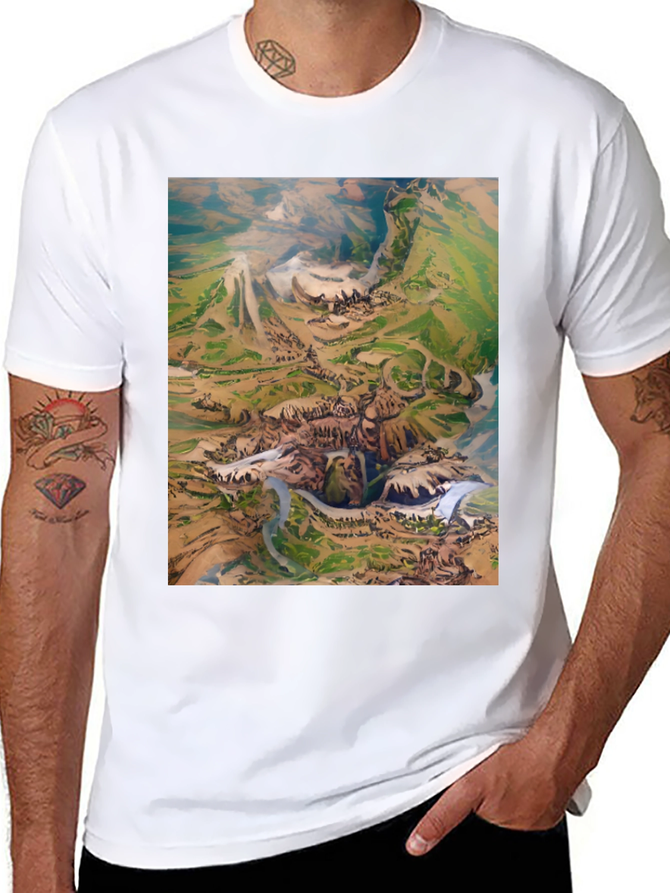 Artistic Landscape Print Black T-Shirt