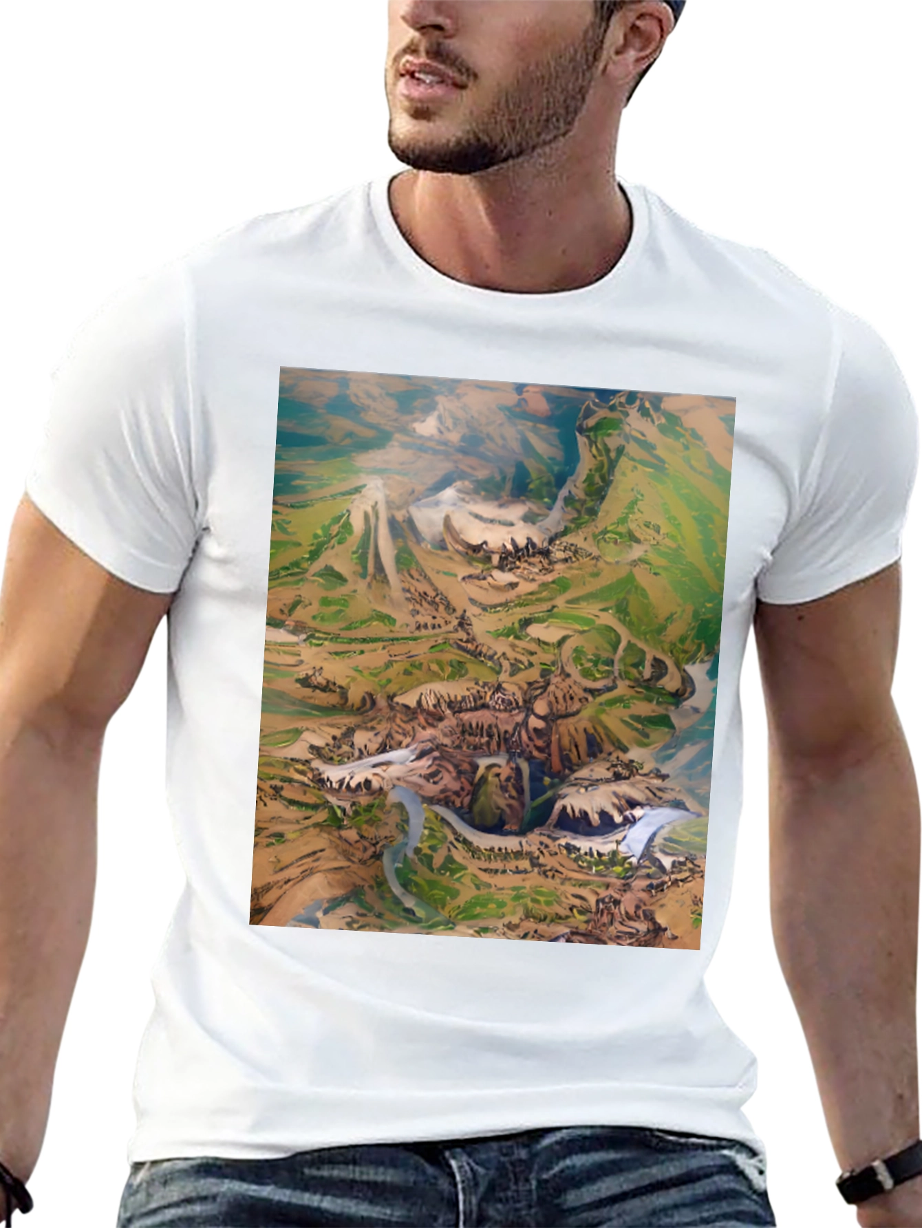 Artistic Landscape Print Black T-Shirt