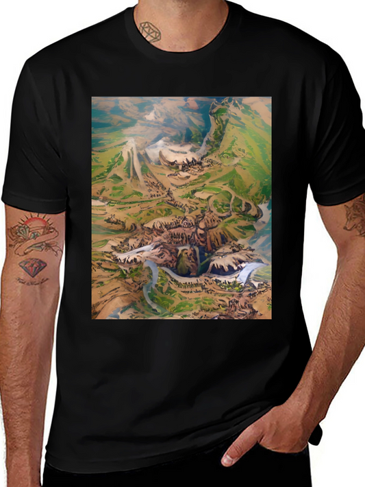 Artistic Landscape Print Black T-Shirt