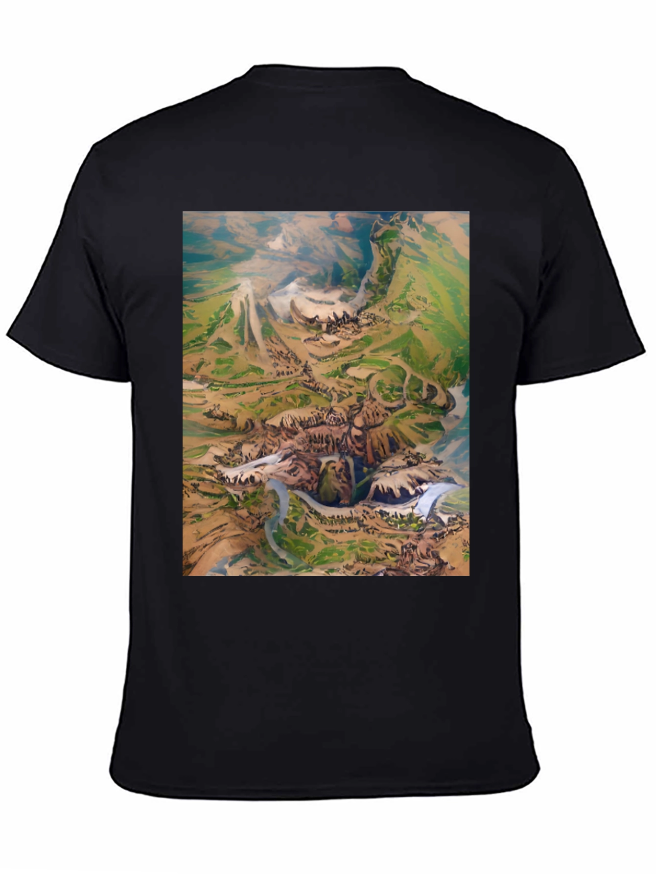 Artistic Landscape Print Black T-Shirt