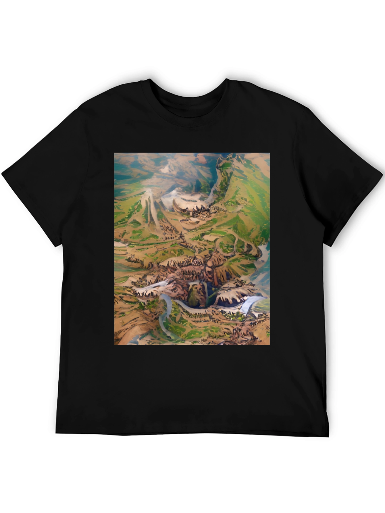 Artistic Landscape Print Black T-Shirt