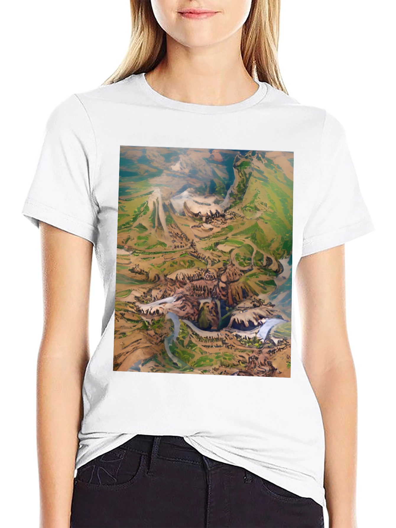 Artistic Landscape Print Black T-Shirt