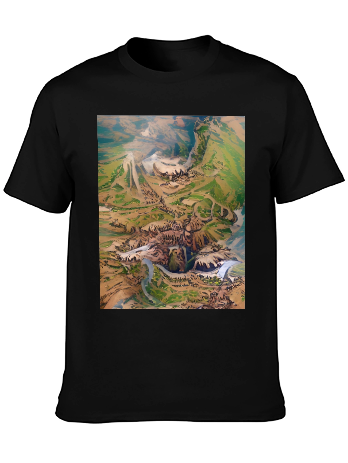 Artistic Landscape Print Black T-Shirt