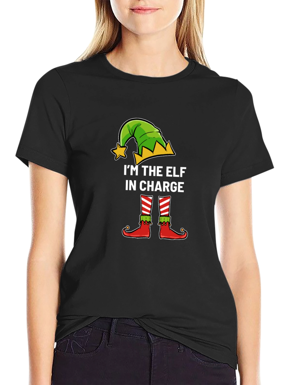 Funny Christmas Elf In Charge Graphic Tee