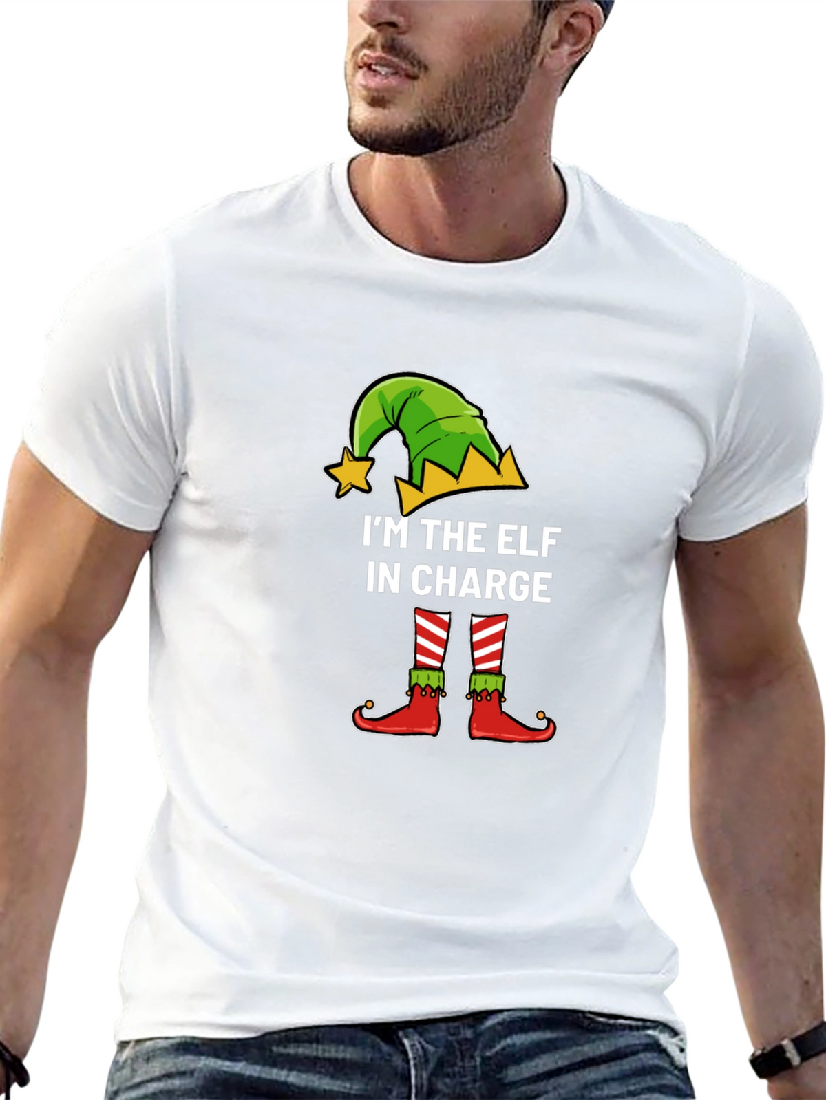 Funny Christmas Elf In Charge Graphic Tee