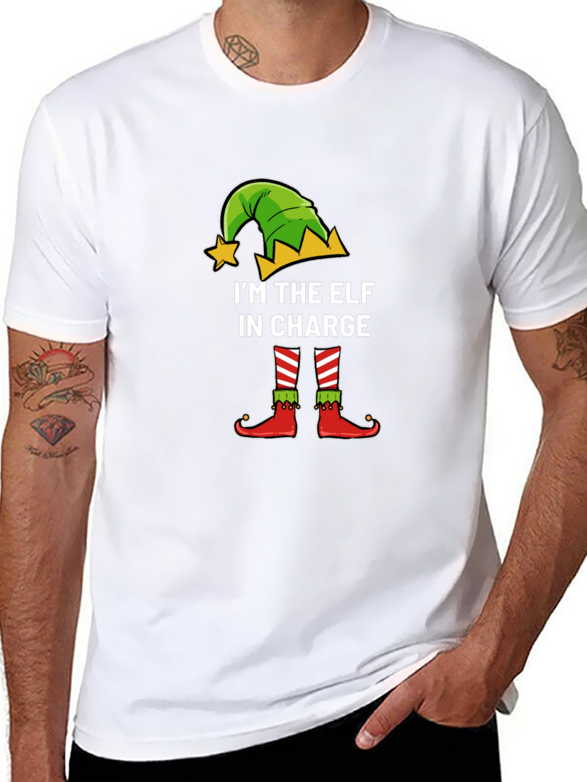 Funny Christmas Elf In Charge Graphic Tee