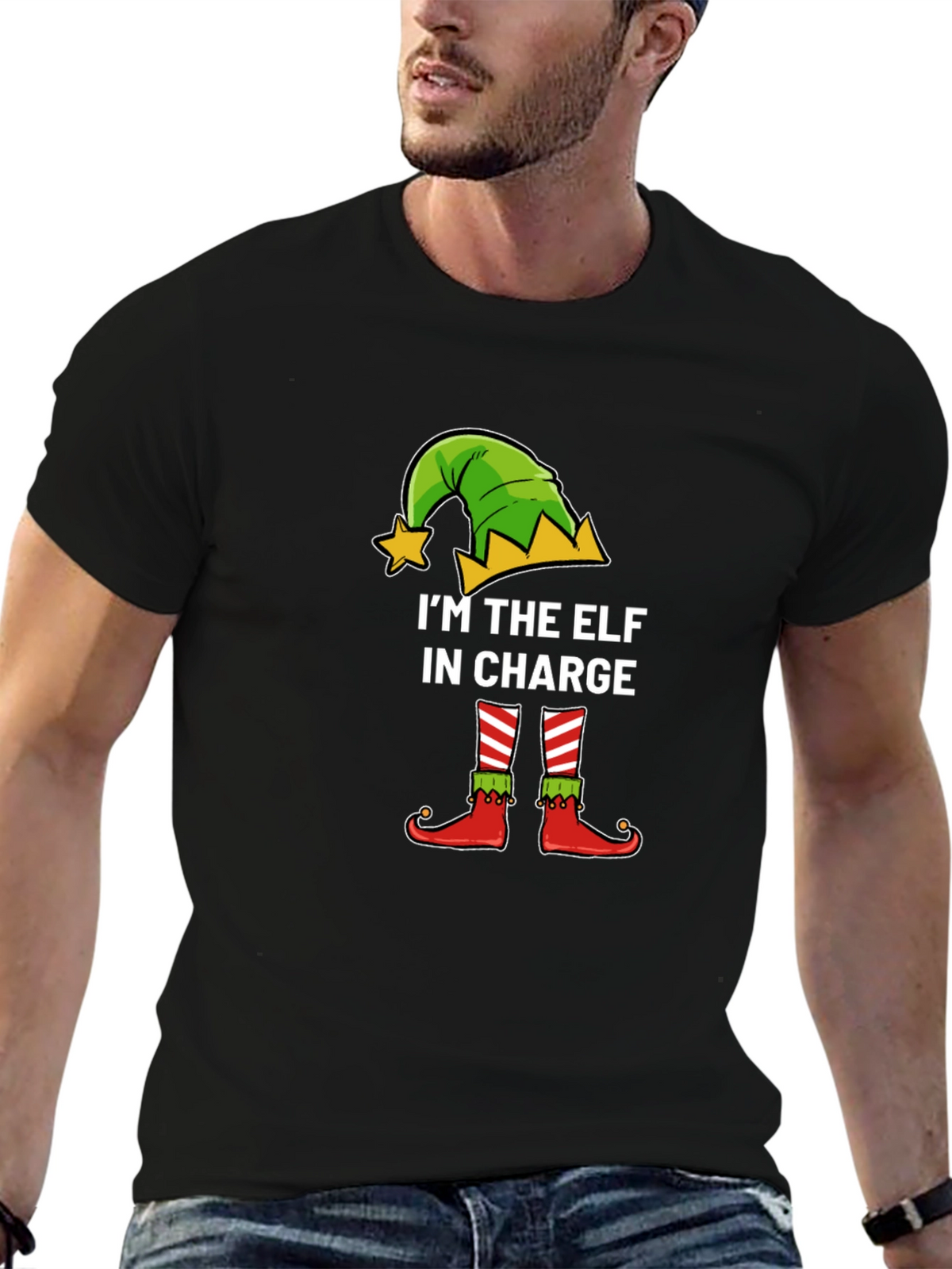 Funny Christmas Elf In Charge Graphic Tee