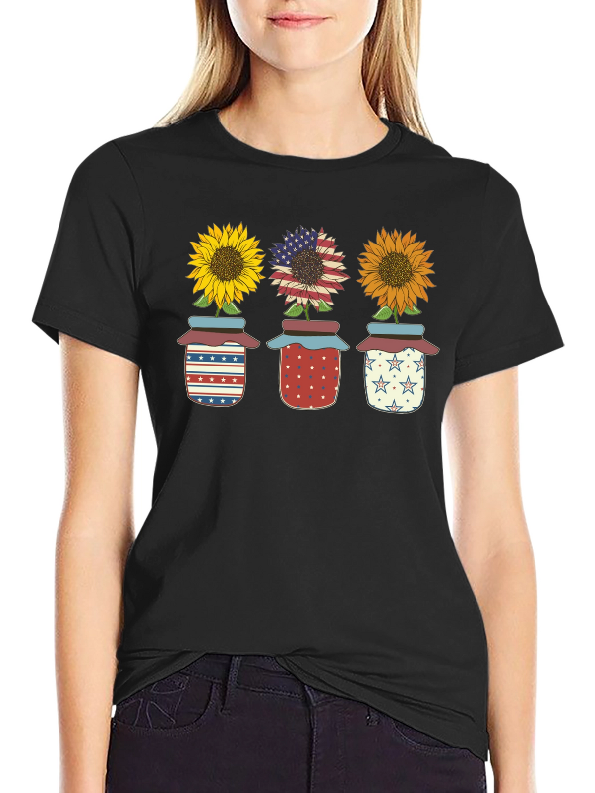 Patriotic Sunflowers in Jars Graphic Tee