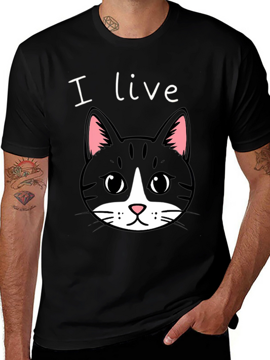 I Live With Cat T-Shirt - Cute Cat Graphic Tee