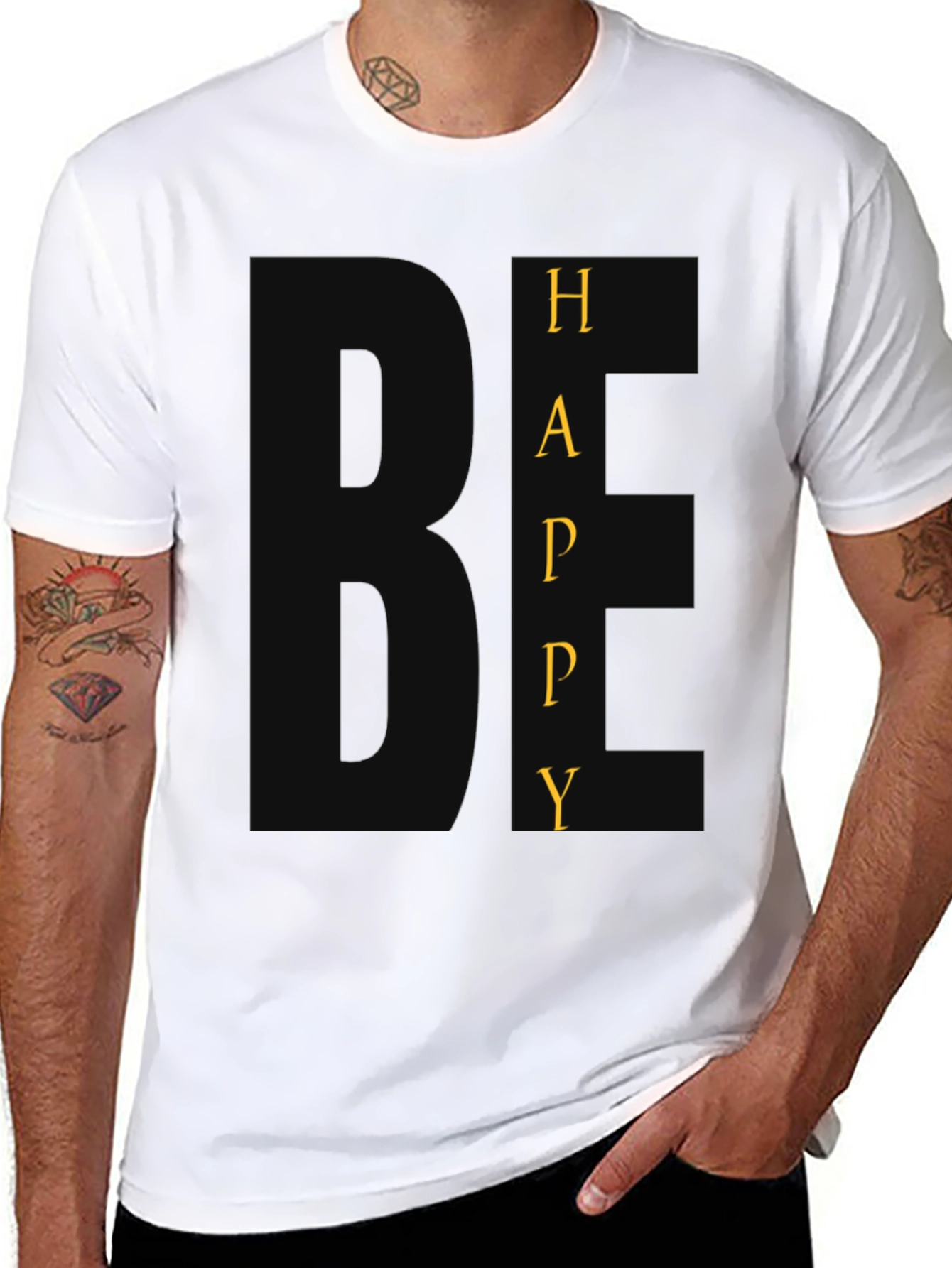 Be Happy Graphic Tee - Black Crew Neck