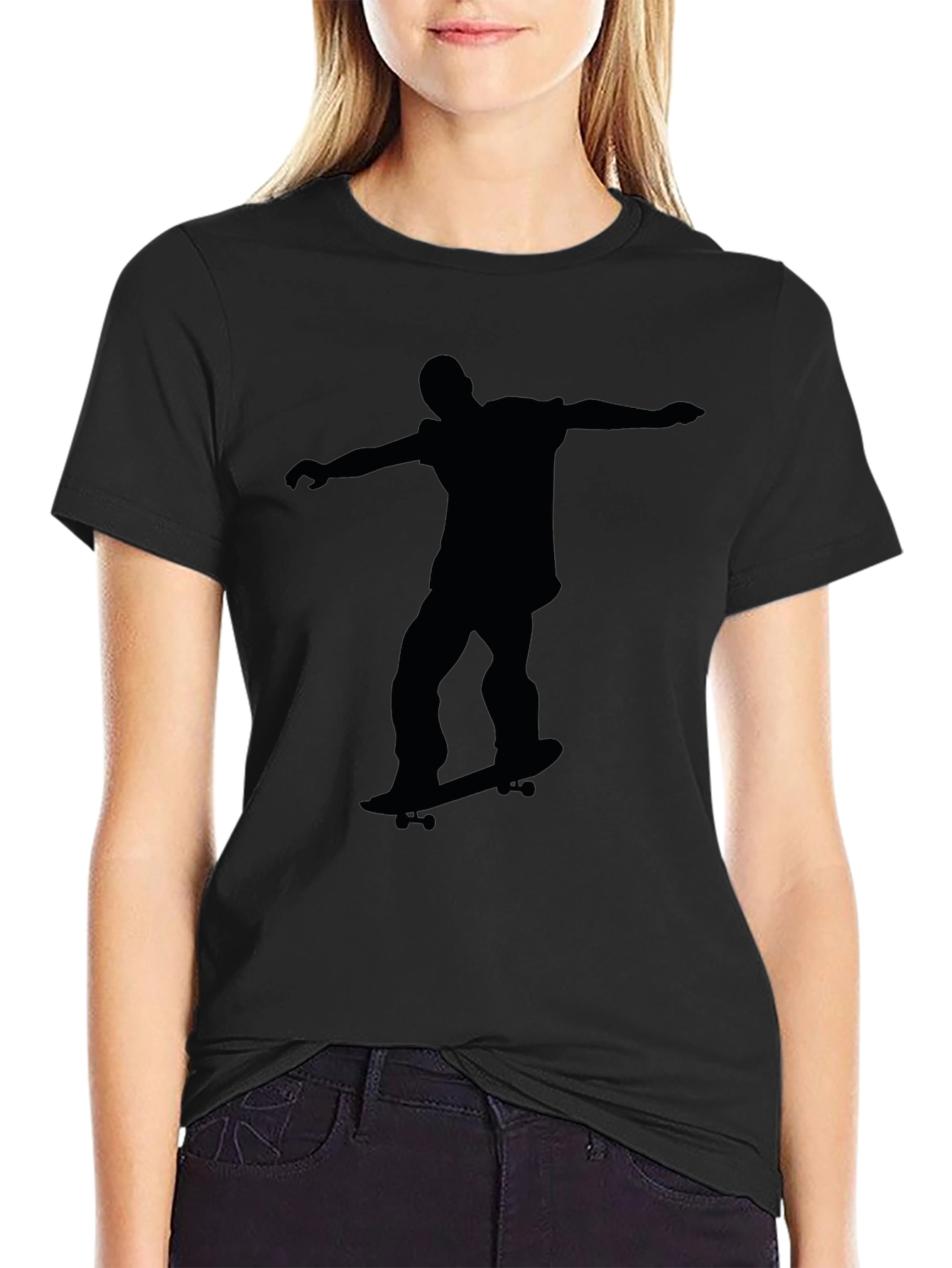 Skateboarder Silhouette Graphic Black T-Shirt