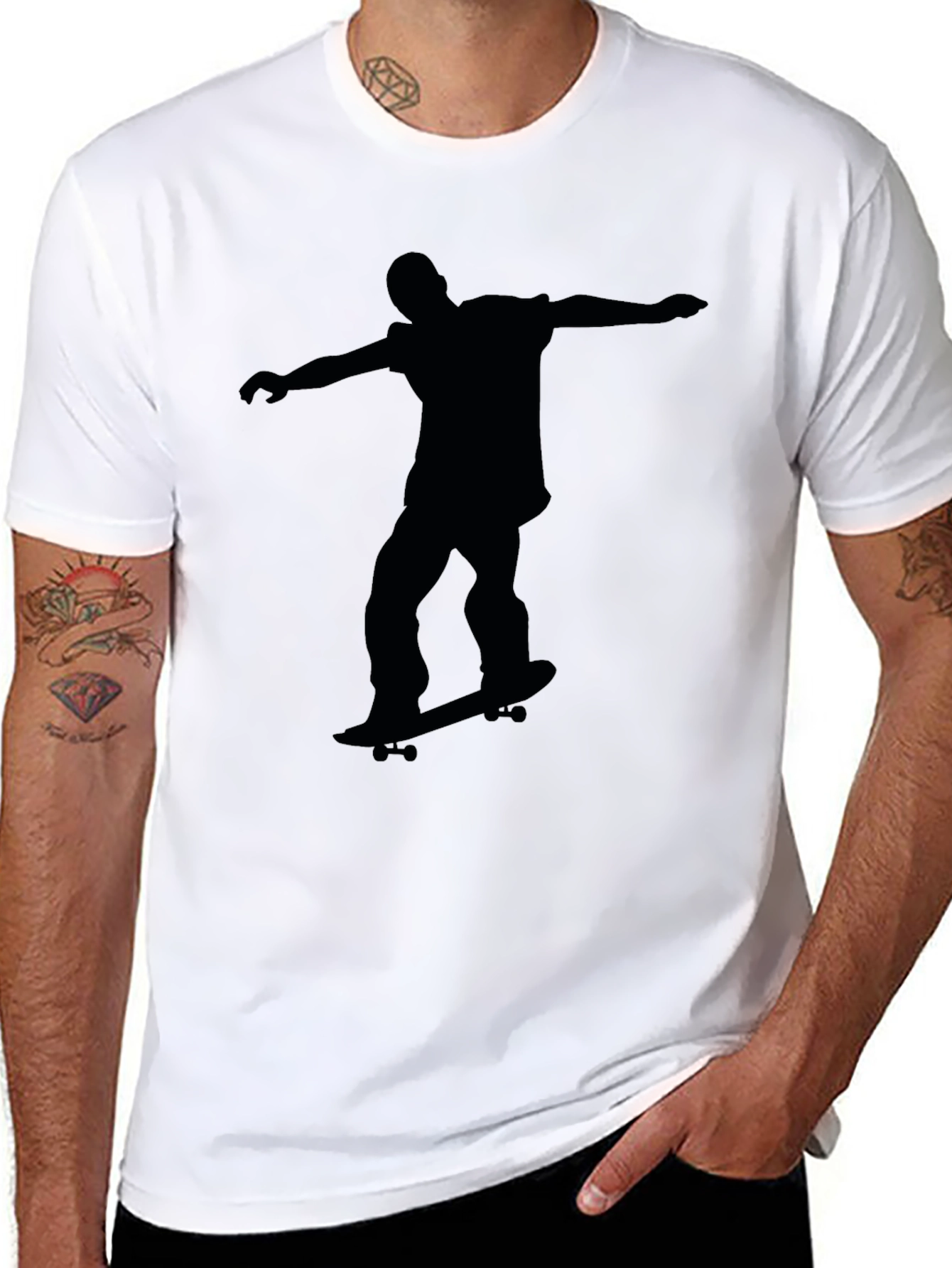 Skateboarder Silhouette Graphic Black T-Shirt