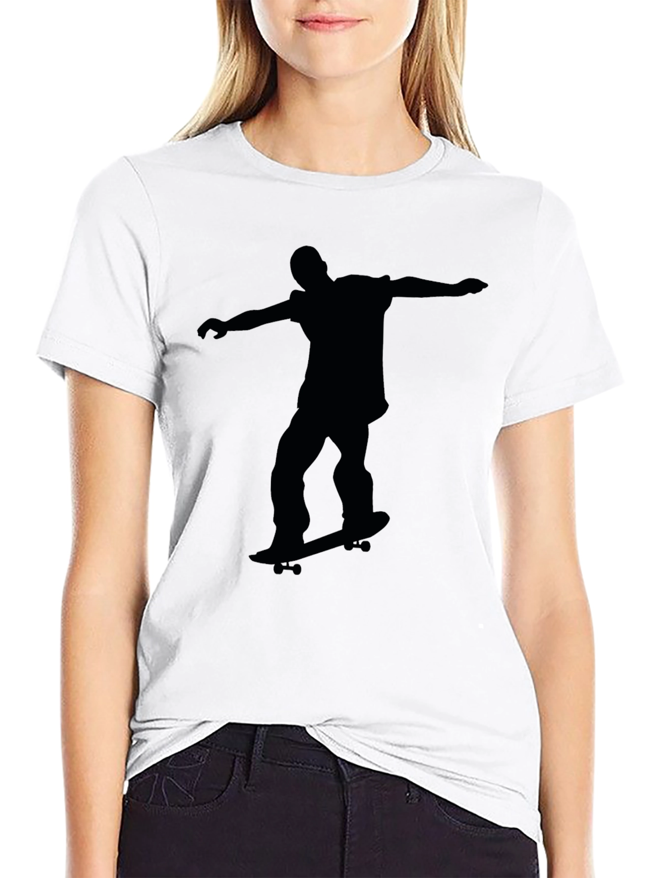 Skateboarder Silhouette Graphic Black T-Shirt
