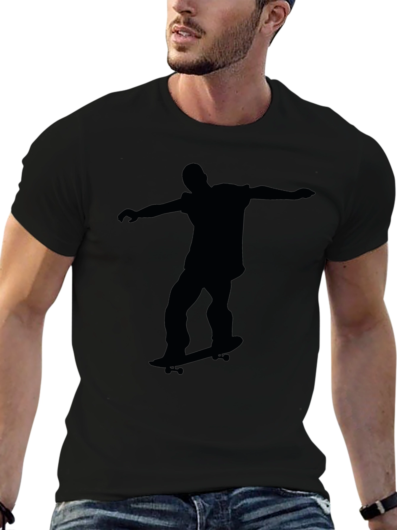 Skateboarder Silhouette Graphic Black T-Shirt