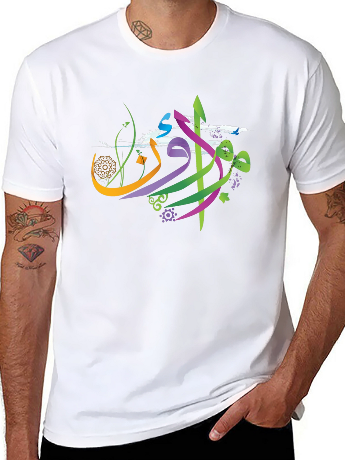 Abstract Arabic Graphic Tee - Black Casual Shirt