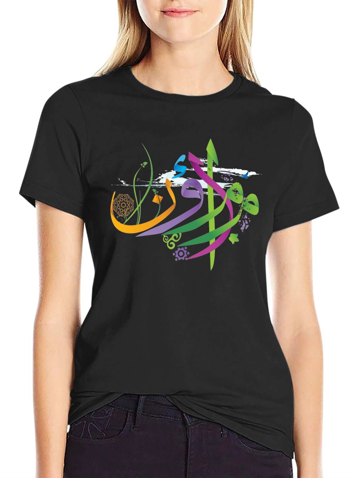 Abstract Arabic Graphic Tee - Black Casual Shirt