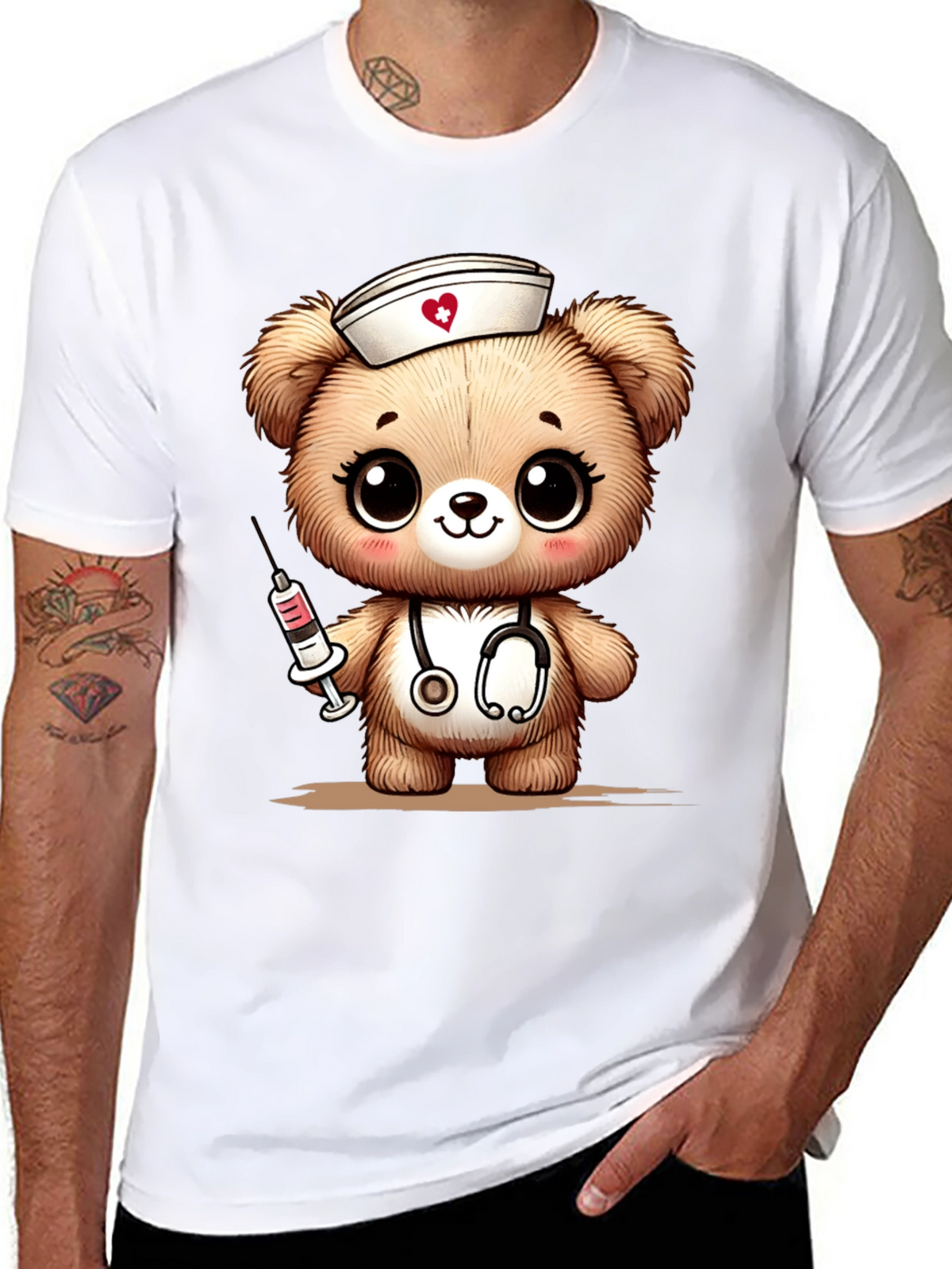 Nurse Bear Graphic T-Shirt - Black