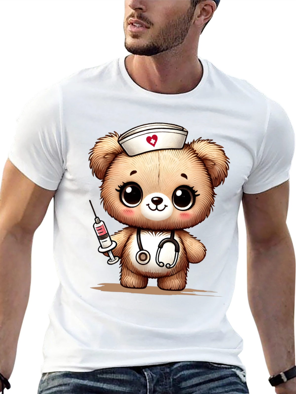 Nurse Bear Graphic T-Shirt - Black