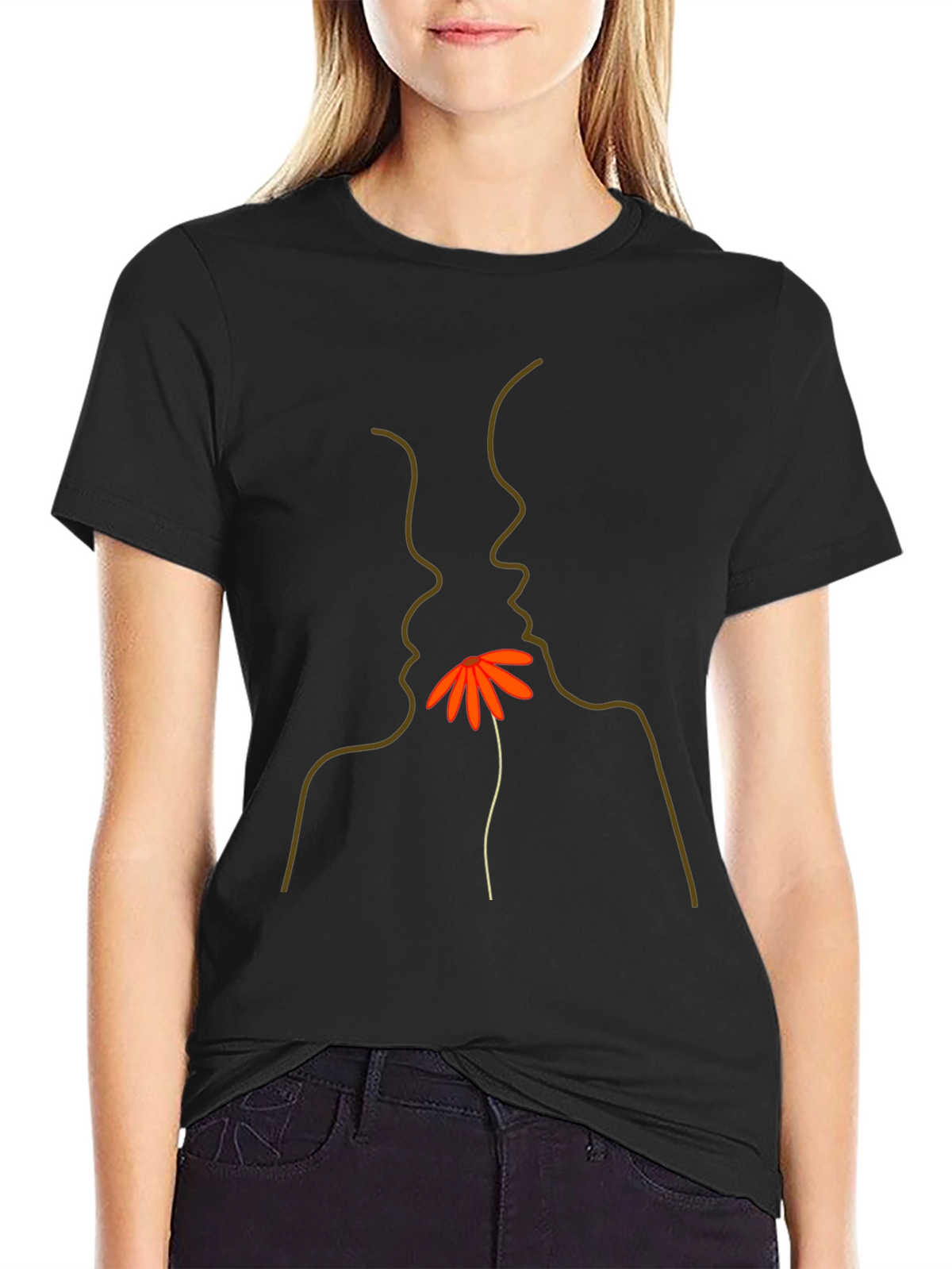 Minimalist Faces & Flower Graphic Tee