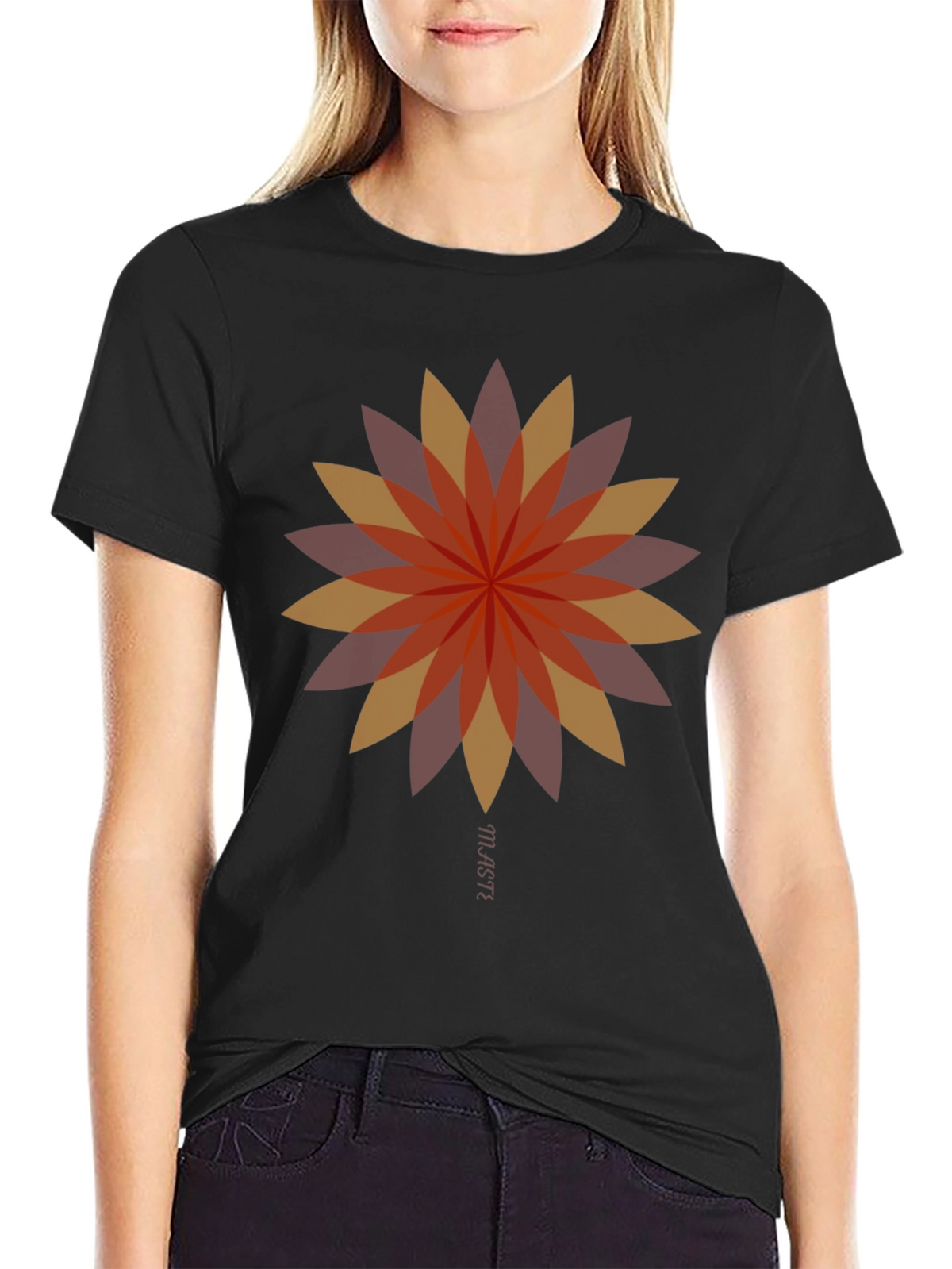 Geometric Flower Graphic Tee - Stylish Black T-Shirt