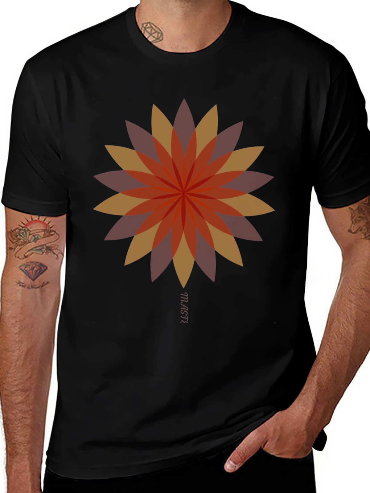 Geometric Flower Graphic Tee - Stylish Black T-Shirt