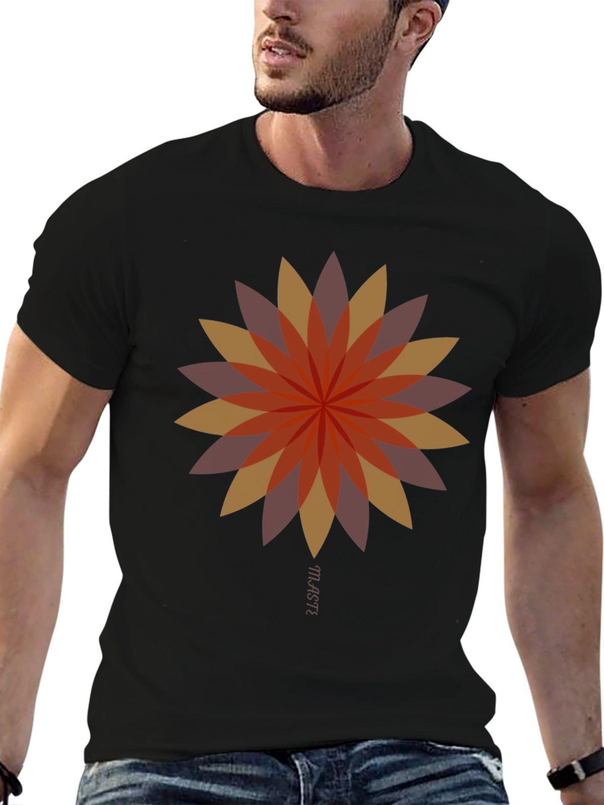 Geometric Flower Graphic Tee - Stylish Black T-Shirt