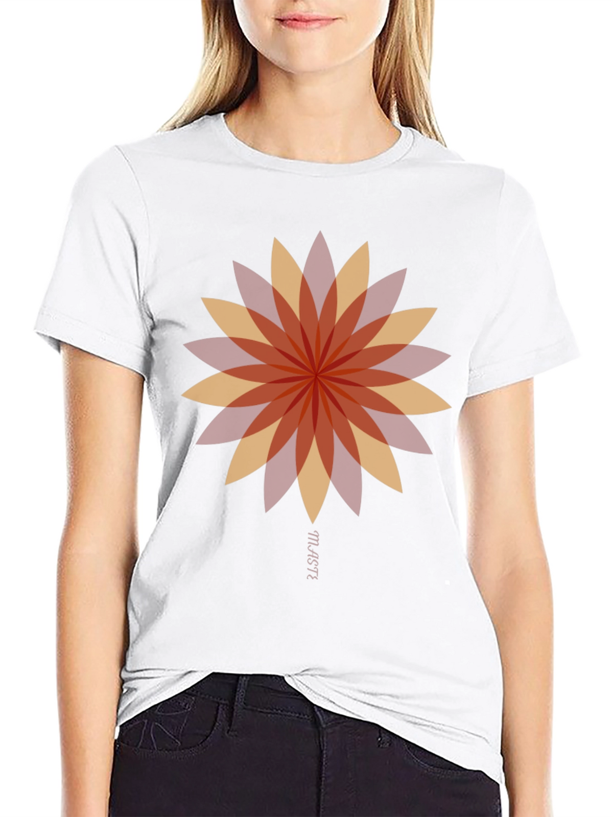 Geometric Flower Graphic Tee - Stylish Black T-Shirt