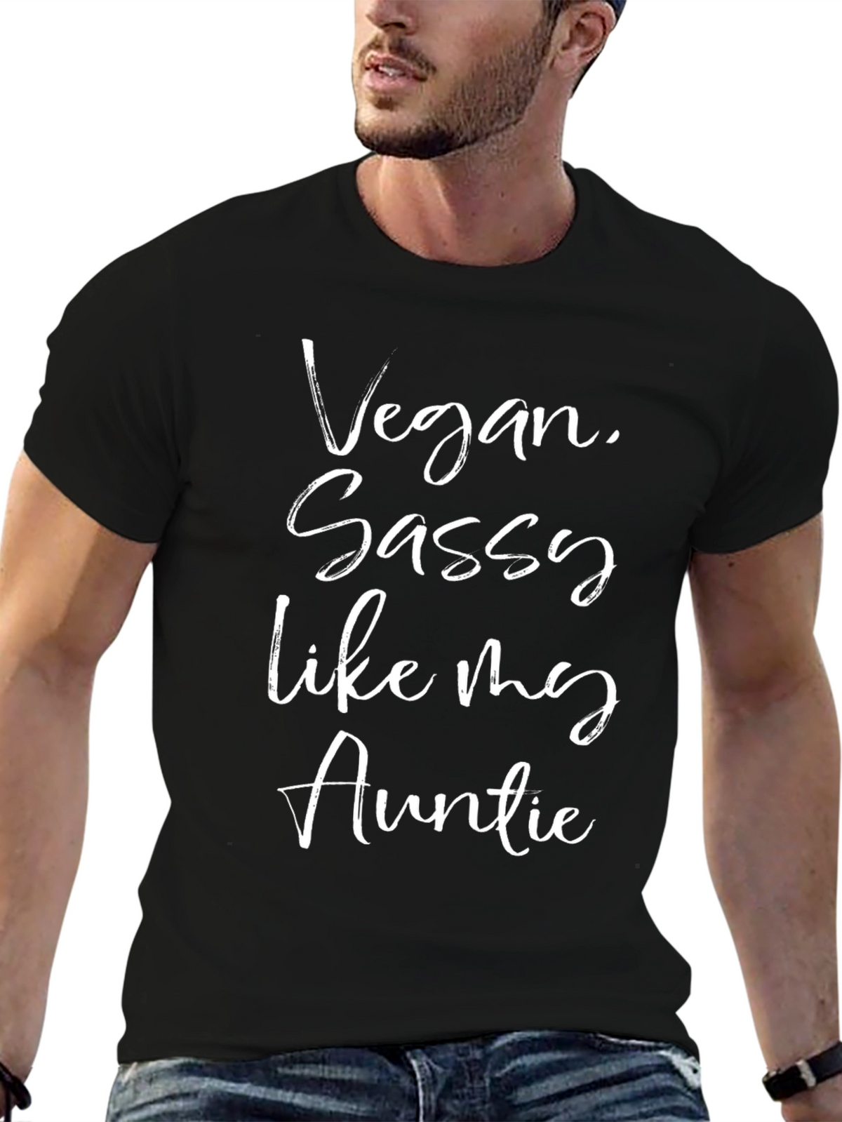 Vegan Sassy Auntie Graphic Tee - Black Cotton T-Shirt