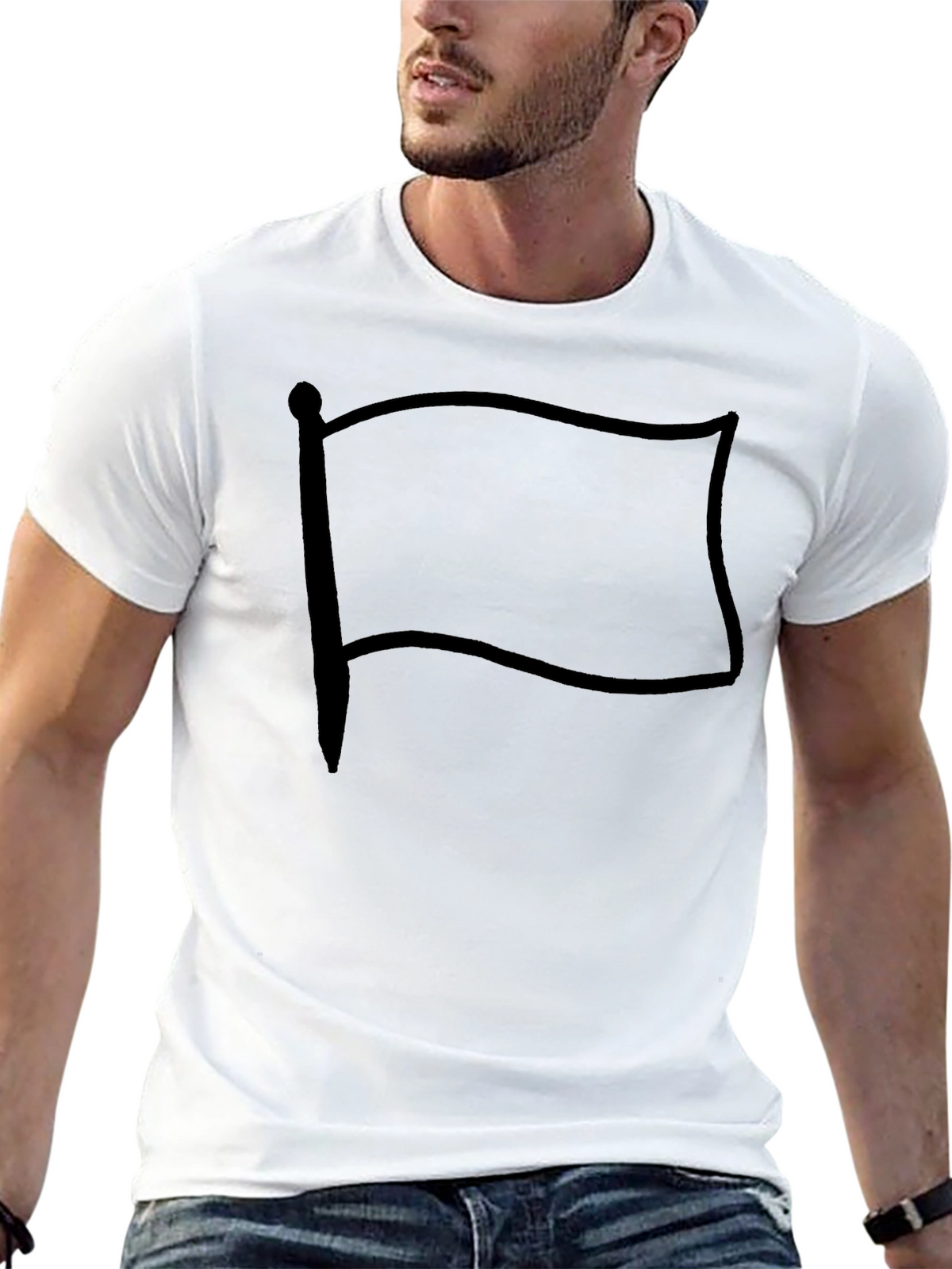 Mens Graphic T-Shirt - Flag Design Solid Black