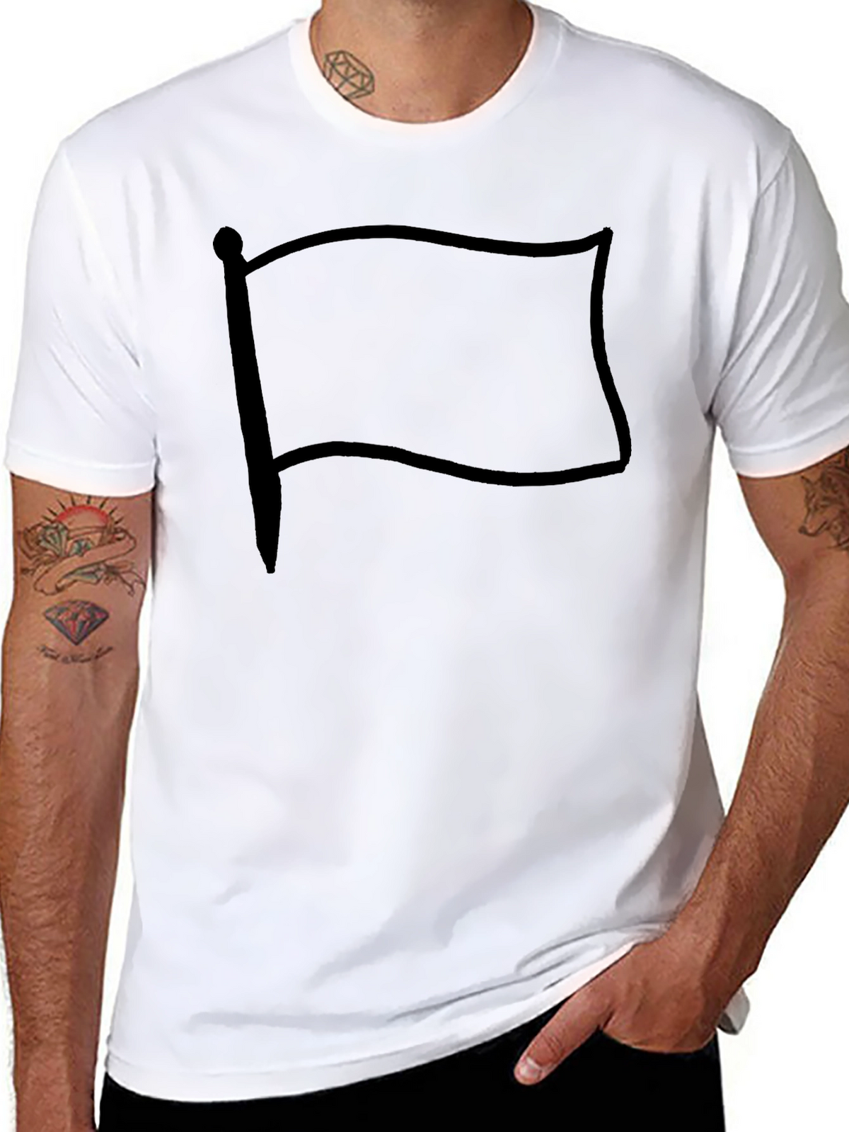 Mens Graphic T-Shirt - Flag Design Solid Black