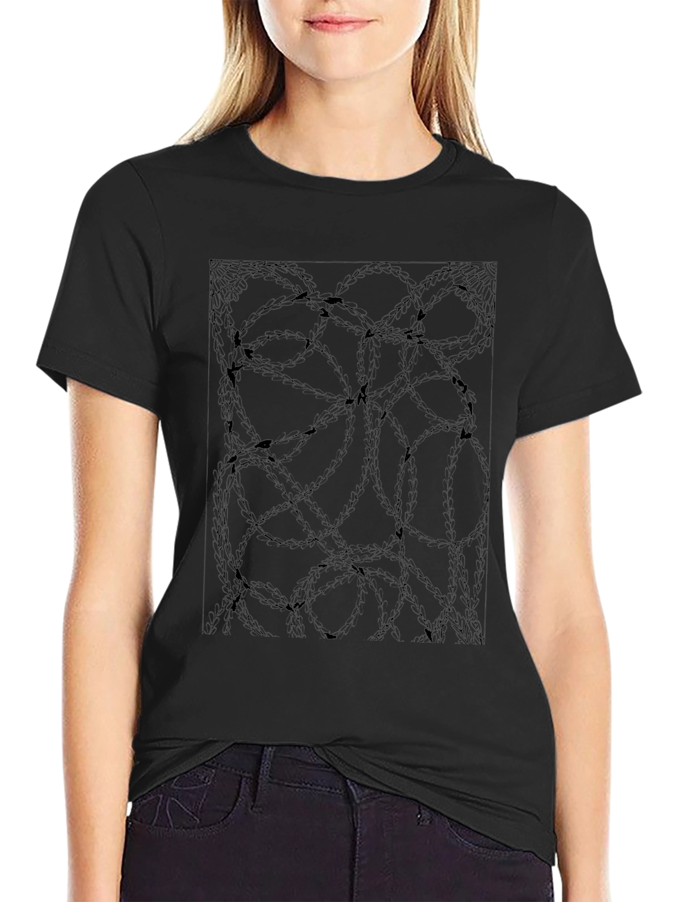 Abstract Barbed Wire Graphic Black Tee