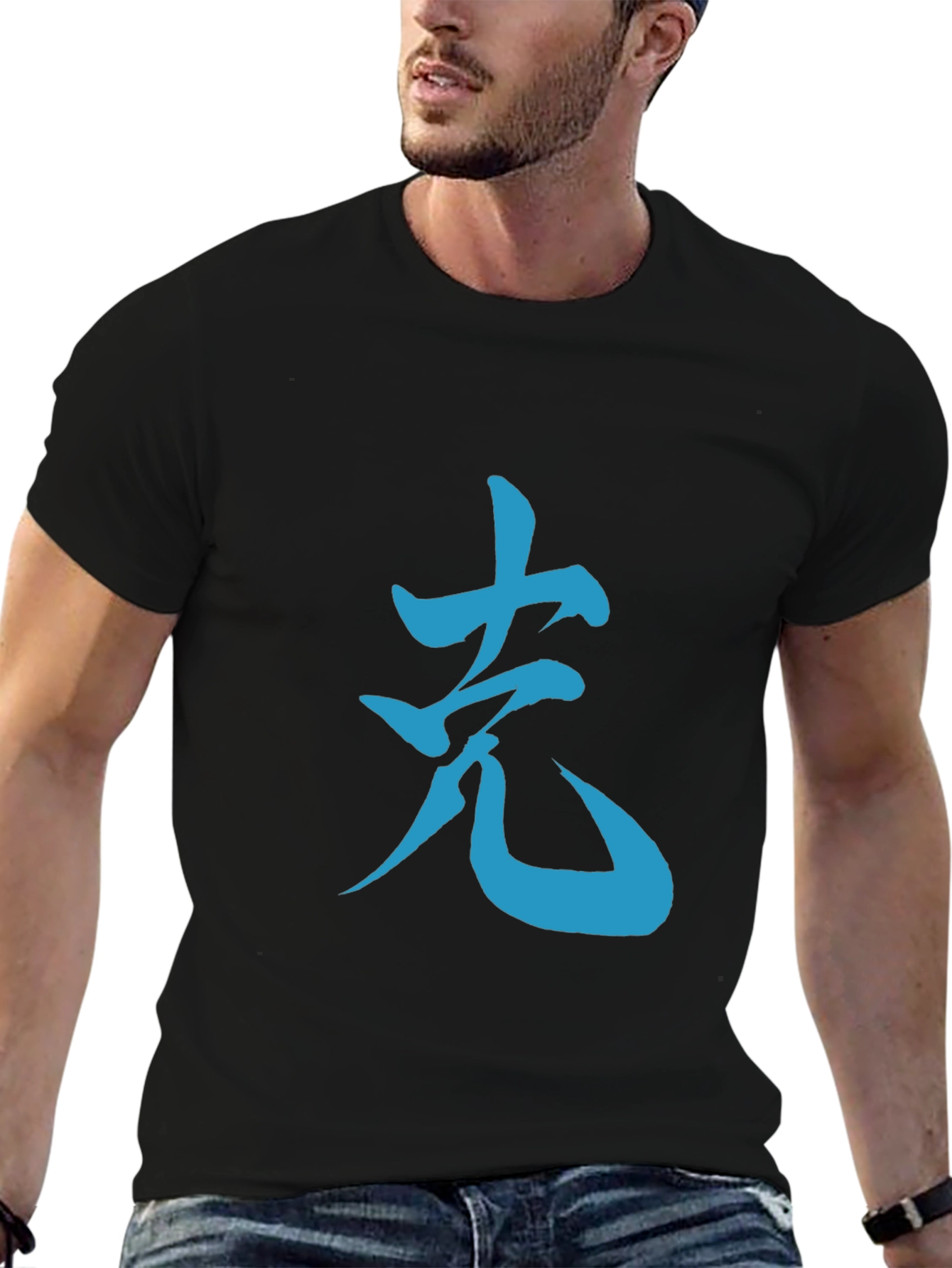 Stylish Kanji Graphic Black T-Shirt
