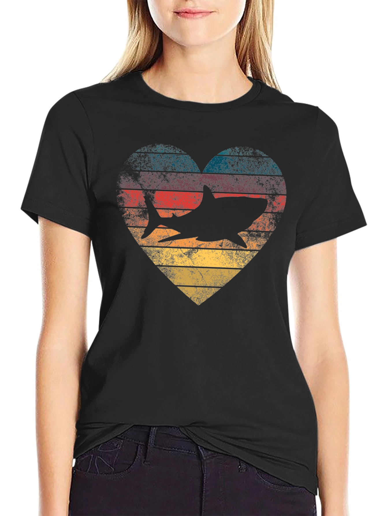 Shark Heart Retro Graphic Tee - Ocean Lover T-Shirt