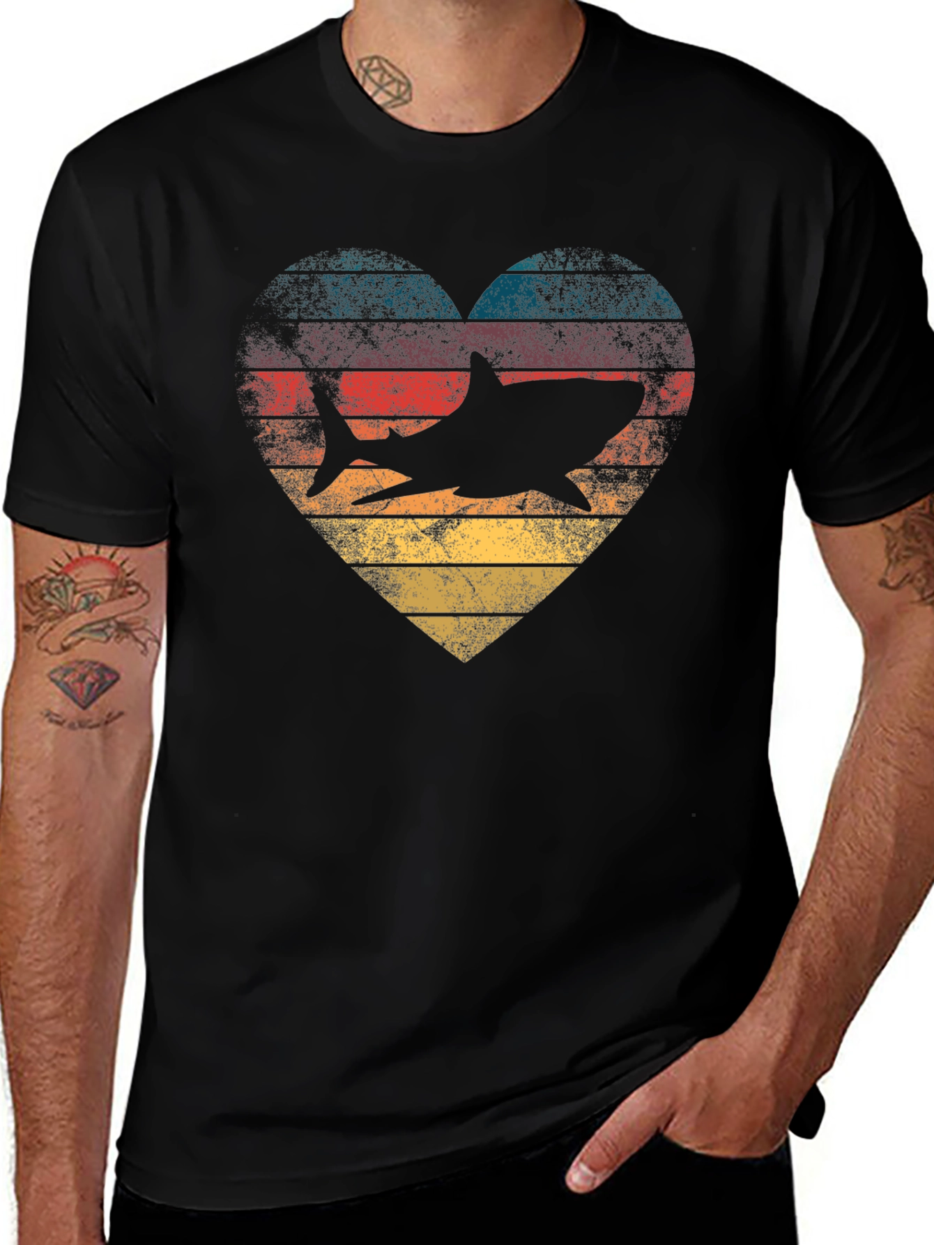 Shark Heart Retro Graphic Tee - Ocean Lover T-Shirt