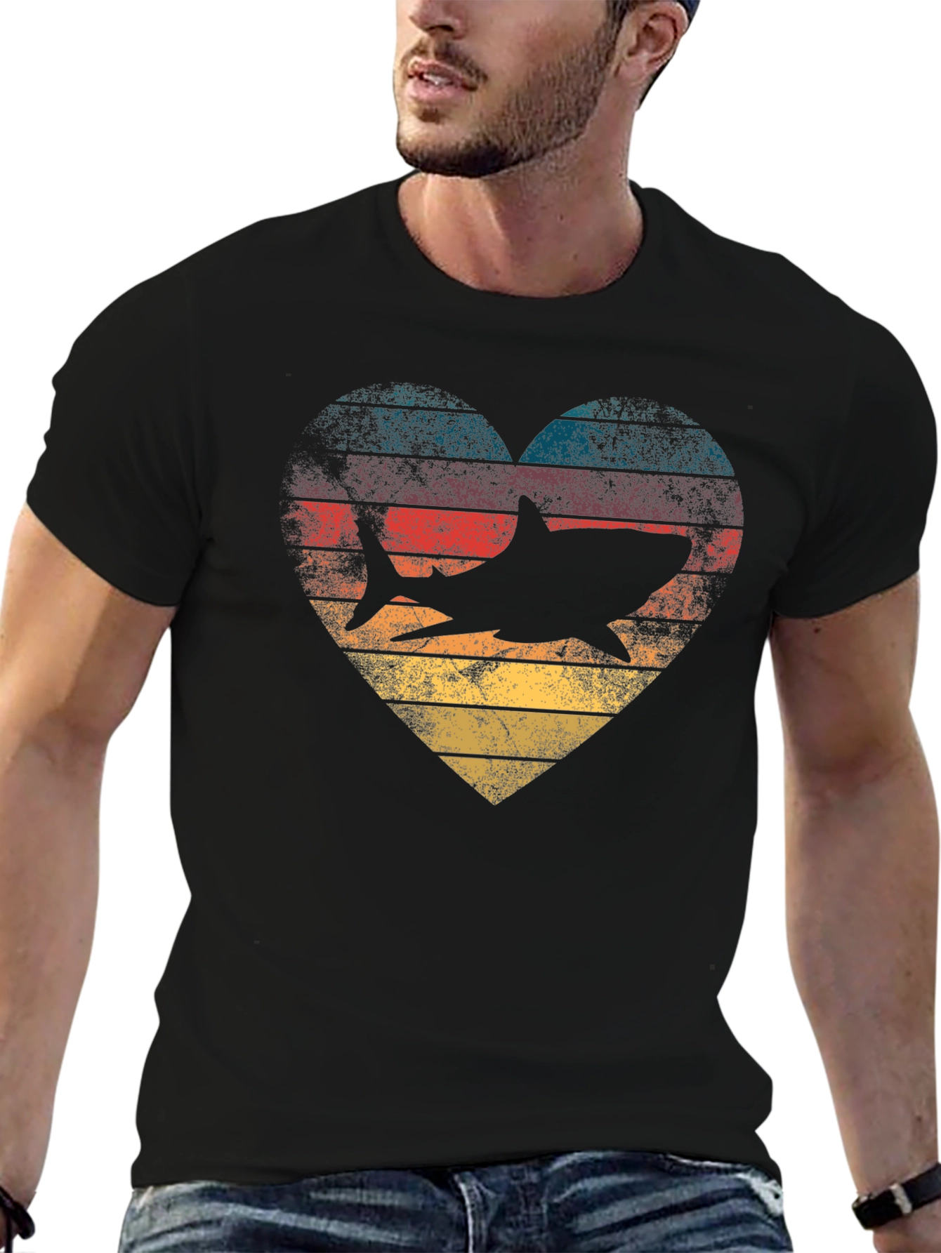 Shark Heart Retro Graphic Tee - Ocean Lover T-Shirt